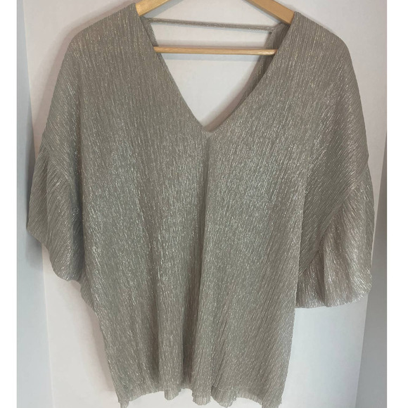 Vanessa Virginia Anthropologie Women's Med Oversized Metallic Shimmer Blouse - Picture 2 of 6